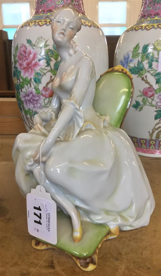Herend porcelain figure of seated lady in 18th c dress , 5799